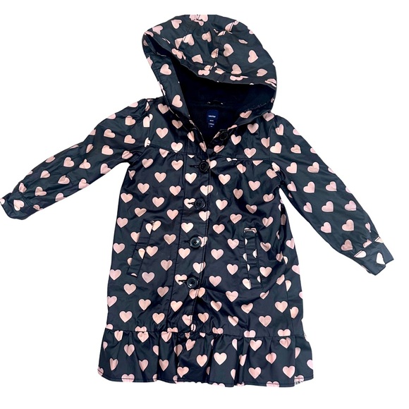 Baby gap toddler girl size 4T black and pink heart rain coat with hood - Picture 1 of 6